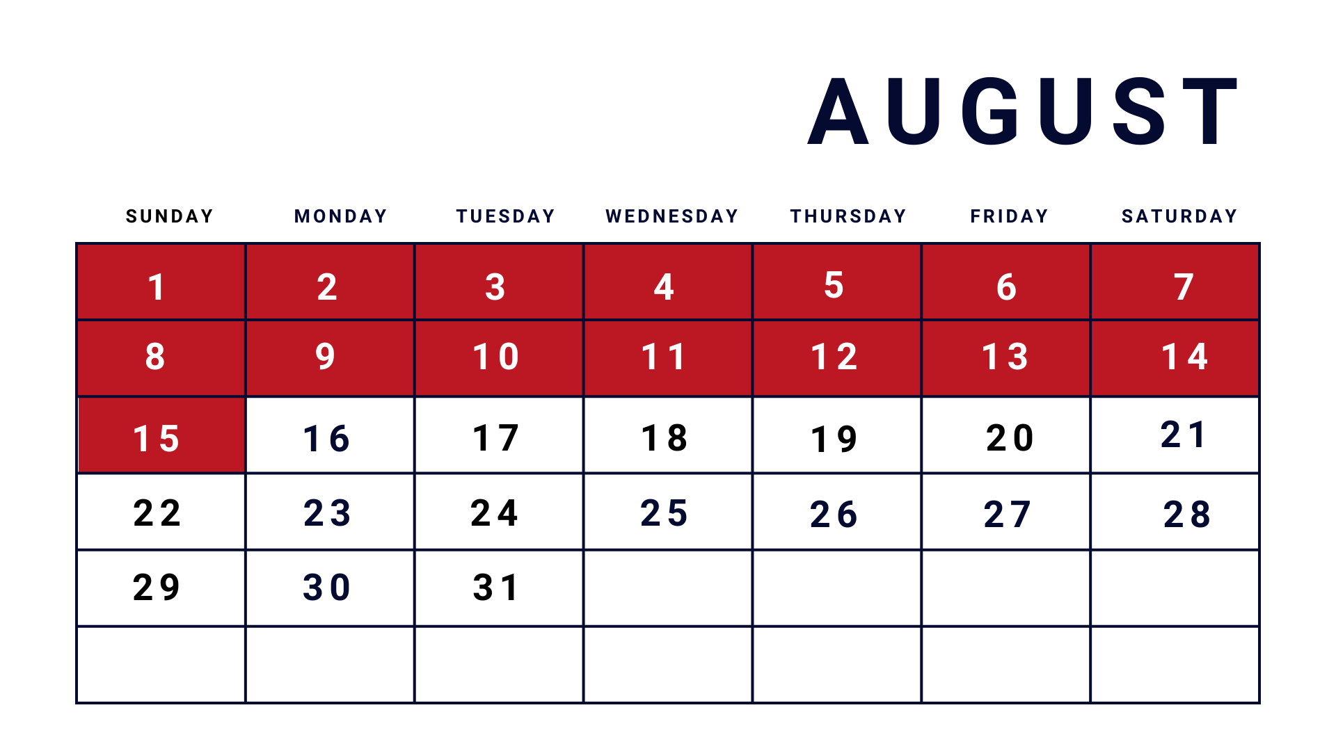 August Meal Calendar