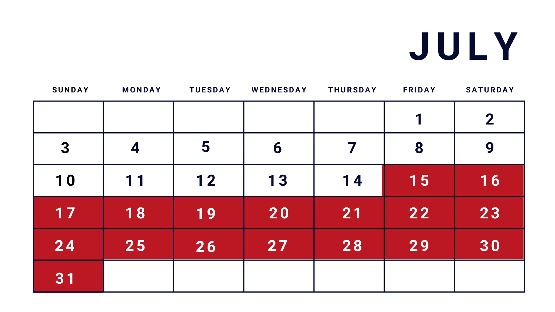 July Meal Calendar